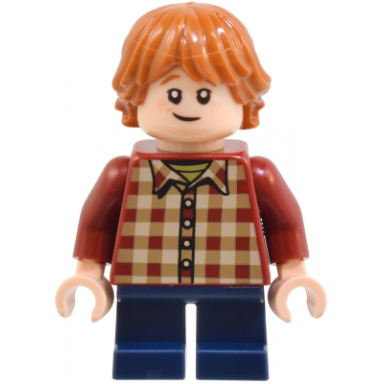 ron weasley - dark red plaid shirt dark blue short legs