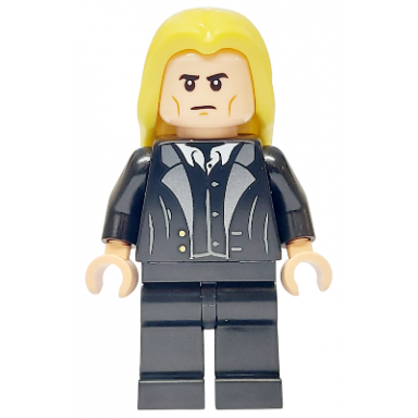 lucius malfoy - black suit bright light yellow hair plain legs