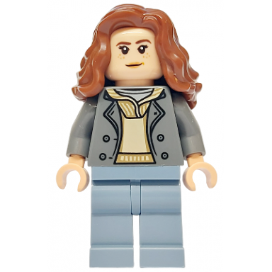 hermione granger - dark bluish gray jacket over tan hoodie sand blue legs