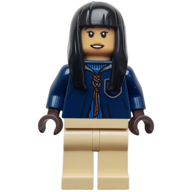 cho chang - dark blue ravenclaw quidditch robe over sweater tan legs
