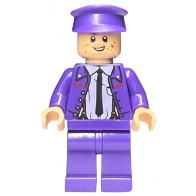 stanley stan shunpike - knight bus conductor uniform with black tie and lavender shirt