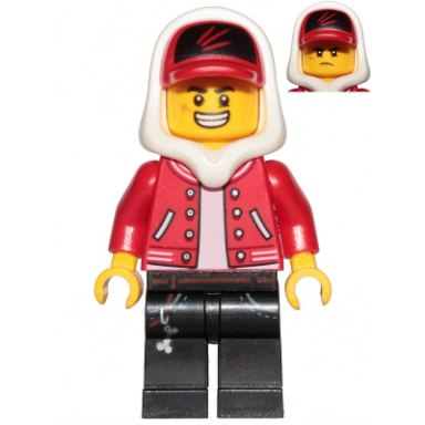 jack davids - red jacket with cap and hood large smile grumpy
