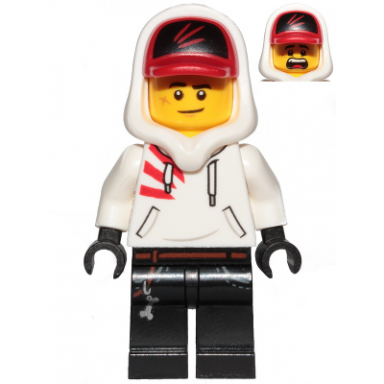 jack davids - white hoodie with cap and hood lopsided smile scared