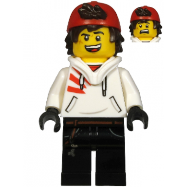 jack davids - white hoodie with backwards cap and hood folded down open mouth smile scared