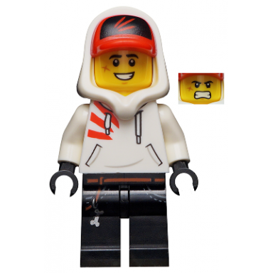 jack davids - white hoodie with cap and hood large smile with teeth angry