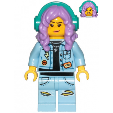 parker l jackson - denim jacket with headphones crooked smile angry