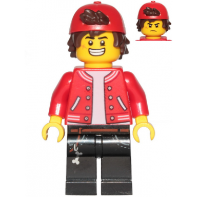 jack davids - red jacket with backwards cap large smile grumpy