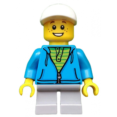 boy white cap dark azure hoodie lime shirt