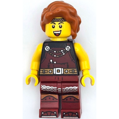 viking blacksmith - female dark red overalls dark red legs with trim dark orange hair