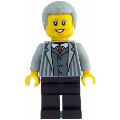 man - light bluish gray jacket with pinstripes dark brown legs light bluish gray coiled hair