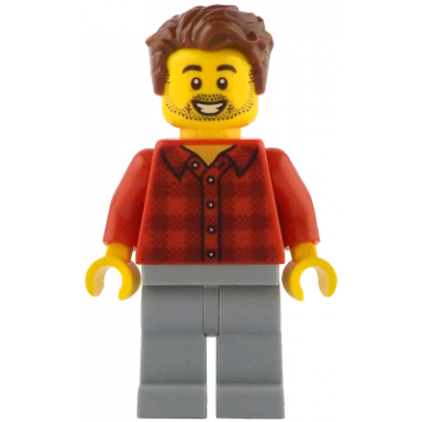 rob the fan designer - red plaid flannel shirt light bluish gray legs