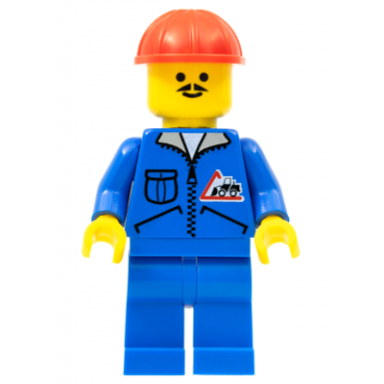 bulldozer logo - blue legs red construction helmet