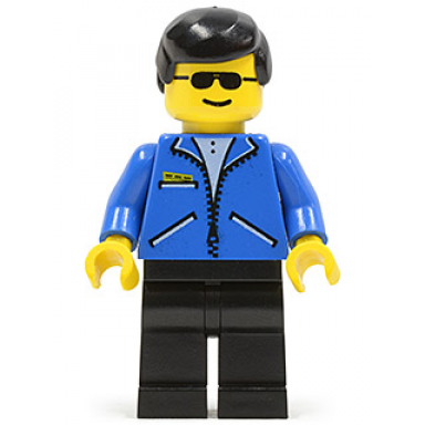 jacket blue - black legs black male hair sunglasses
