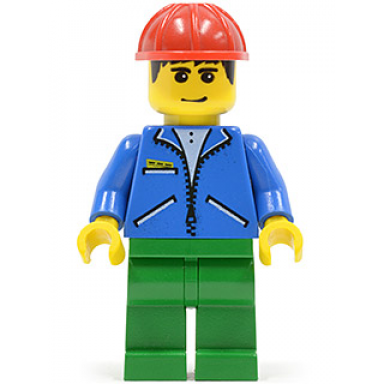 jacket blue - green legs red construction helmet