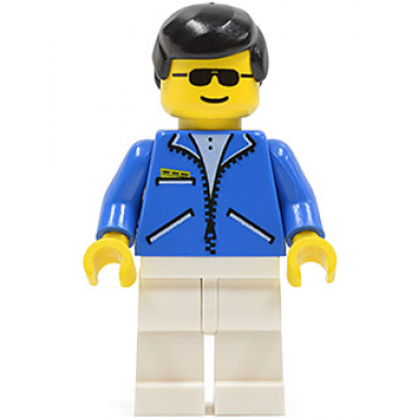 jacket blue - white legs black male hair sunglasses