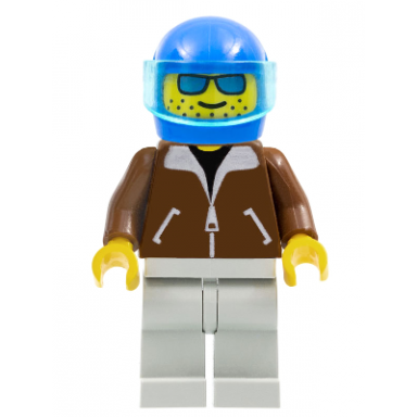 jacket brown - light gray legs blue helmet trans-light blue visor