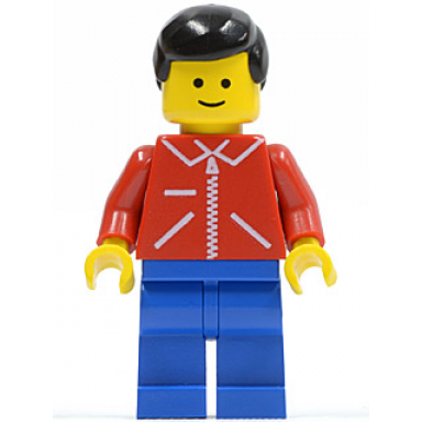 jacket red with zipper - red arms - blue legs black male hair