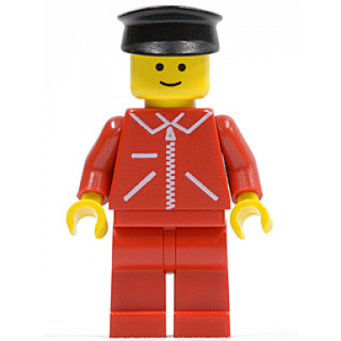 jacket red with zipper - red arms - red legs black hat