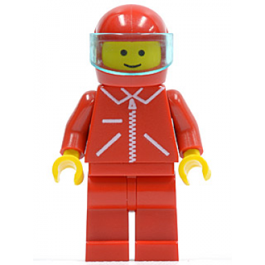 jacket red with zipper - red arms - red legs red helmet trans-light blue visor