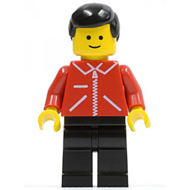 jacket red with zipper - red arms - black legs black male hair