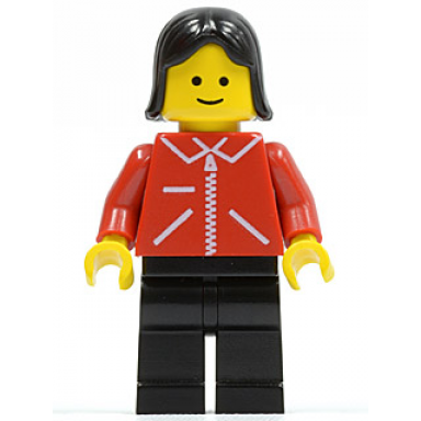 jacket red with zipper - red arms - black legs black female hair