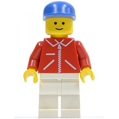 jacket red with zipper - red arms - white legs blue cap