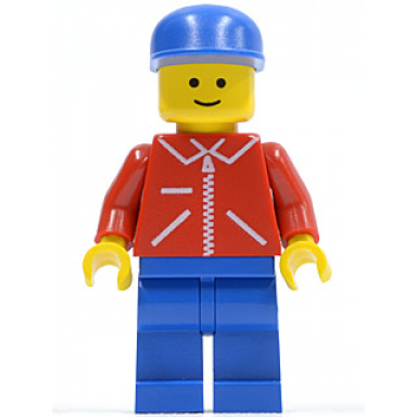 jacket red with zipper - red arms - blue legs blue cap