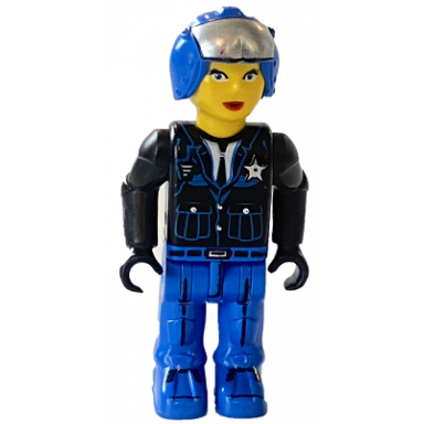 police - blue legs black jacket blue helmet female