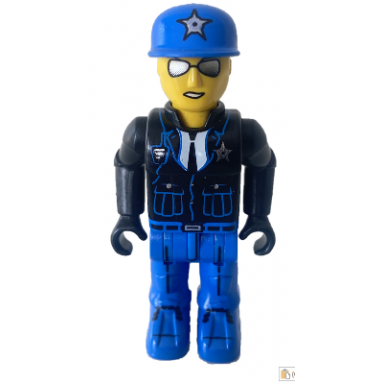 police - blue legs black jacket blue cap with star sunglasses