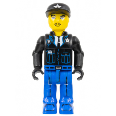 police - blue legs black jacket black cap with star