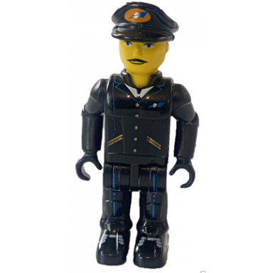 airplane pilot with black pants black shirt and black cap with logo