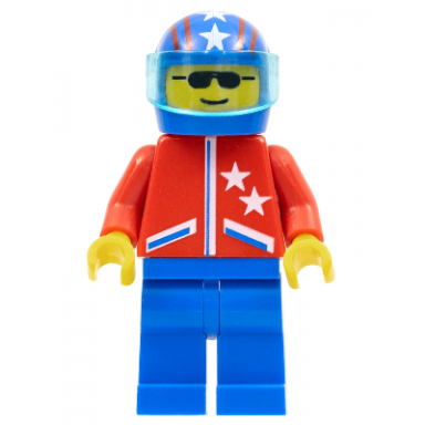 jacket 2 stars red - blue legs blue helmet 4 stars stripes trans-light blue visor