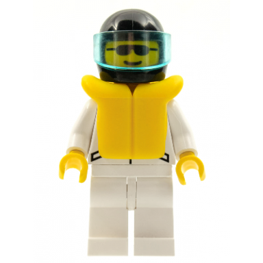 jacket 2 stars white - white legs black helmet trans-light blue visor life jacket