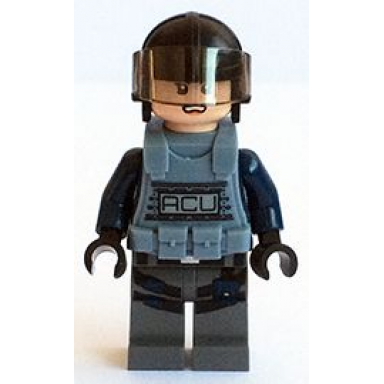 acu trooper - female black aviator cap with trans-brown visor light nougat head sand blue body armor vest