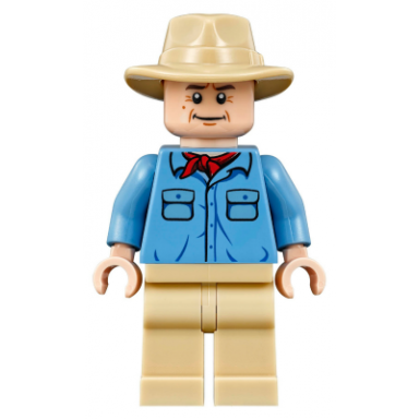 dr alan grant - medium blue shirt with pockets with blue buttons tan fedora