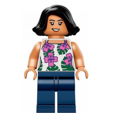 sammy gutierrez - white sleeveless shirt with flowers and leaves dark blue legs
