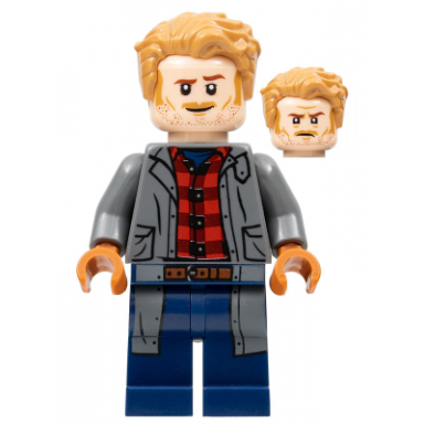 owen grady - dark bluish gray jacket over flannel shirt