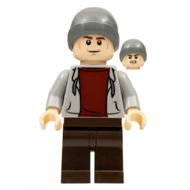 dinosaur market stall owner - male light bluish gray hoodie dark brown legs dark bluish gray beanie