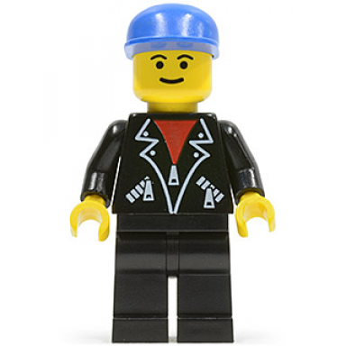 leather jacket with zippers - black legs blue cap eyebrows