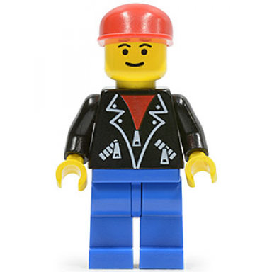 leather jacket with zippers - blue legs red cap eyebrows