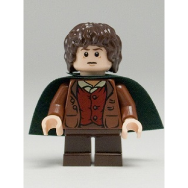 frodo baggins - reddish brown jacket dark brown legs dark green cape