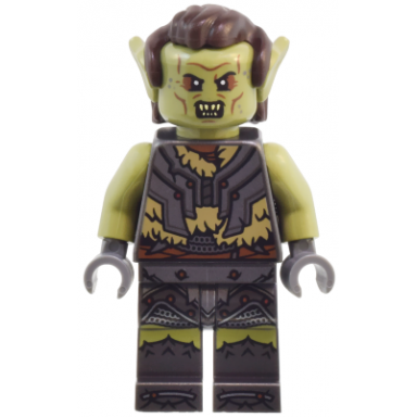 orc - olive green head pearl dark gray armor over dark tan fur dark brown hair