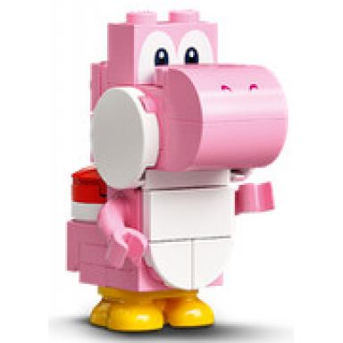 pink yoshi - white tile round 1 x 1 quarter on front