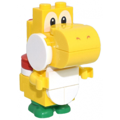 yellow yoshi - white tile round 1 x 1 quarter on front