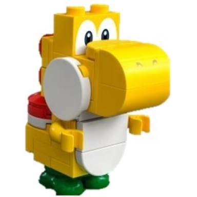 yellow yoshi - white tile round 1 x 2 half on front