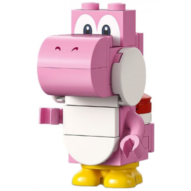 pink yoshi - white tile round 1 x 2 half on front