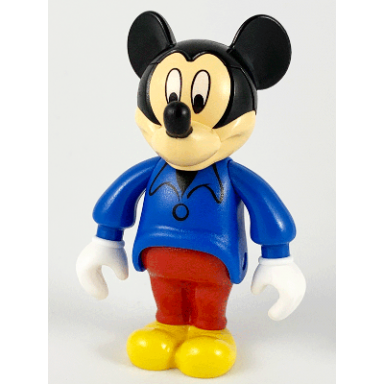 mickey mouse figure with blue shirt red pants