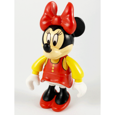 minnie mouse figure with red dress yellow sleeves and red shoes