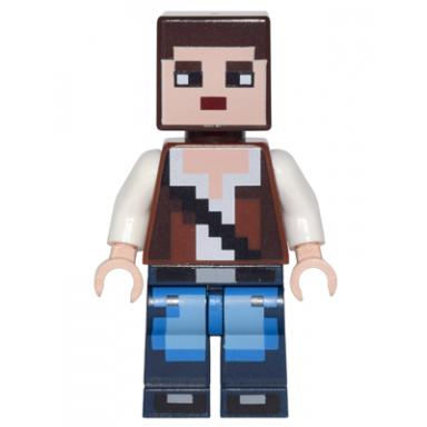 minecraft skin 3 - pixelated reddish brown vest with strap and blue jeans