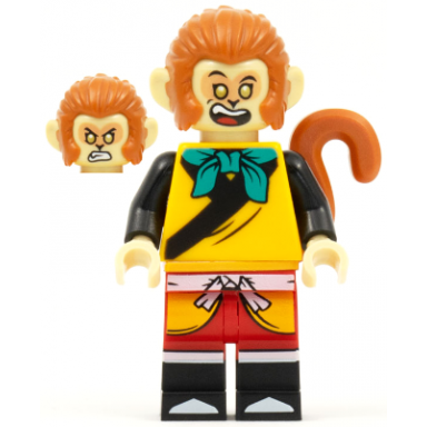 monkey king - bright light orange robe dark turquoise bandana open eyes